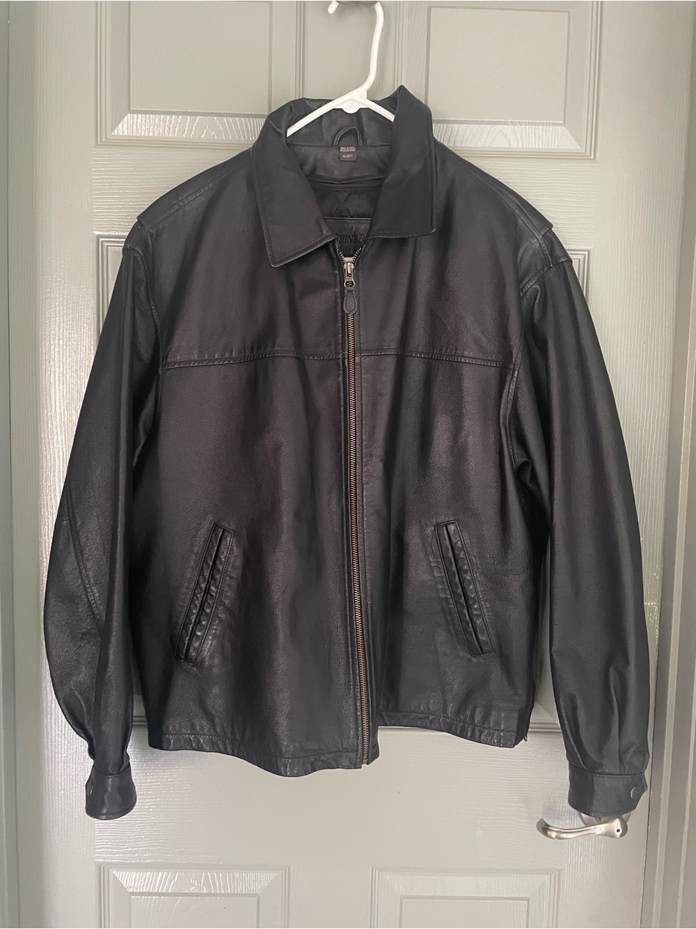 St. John's Bay Men's Black Leather Bomber Jacket